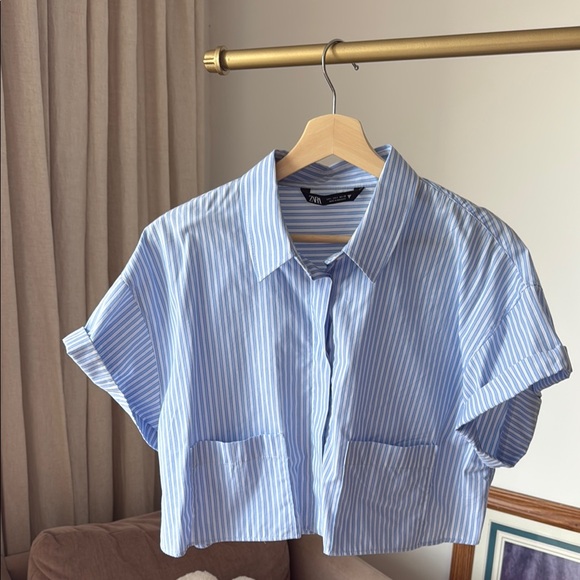 ZARA Cropped Striped Shirt – Size L - Picture 5 of 7